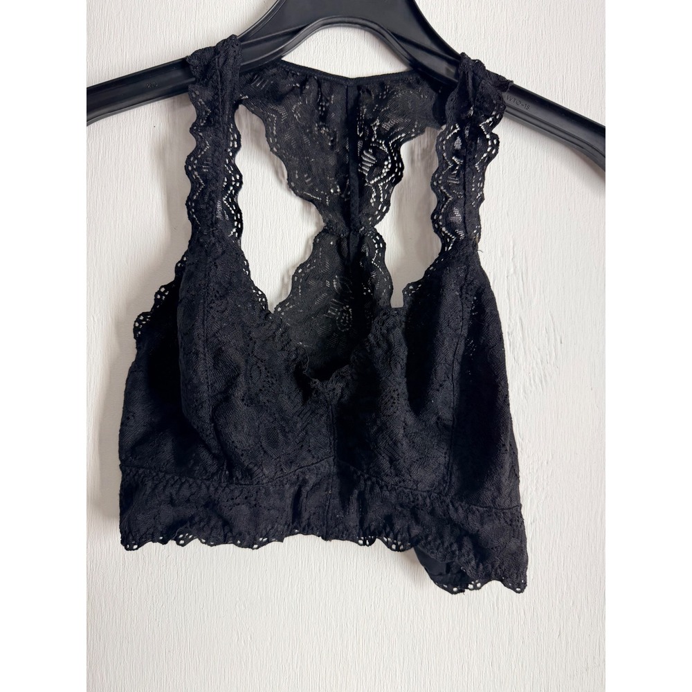 Felina Black Lace Racerback Bralette Scalloped V-Neck Lingerie C2844B Small